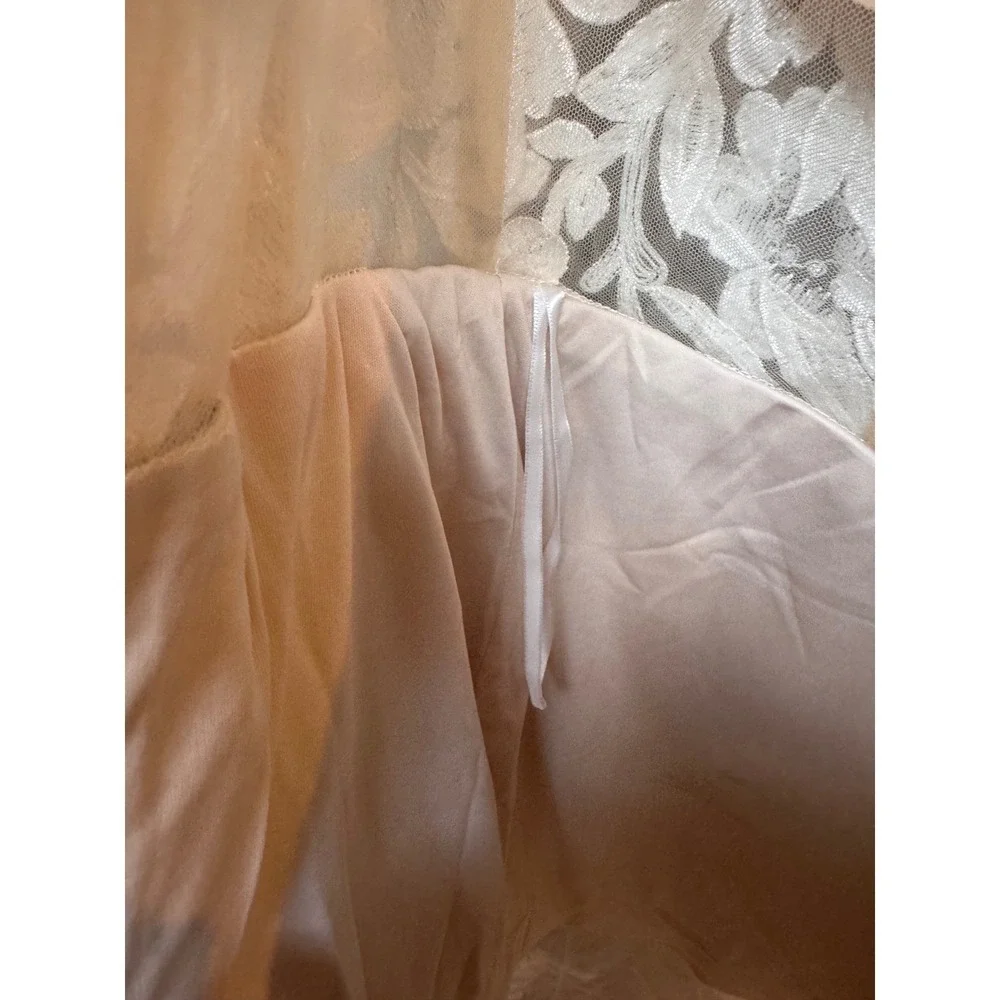 Wedding Bridal‎ Gown White Dress XS/S Lace Floral Appliqué Sheer Long Sleeve
